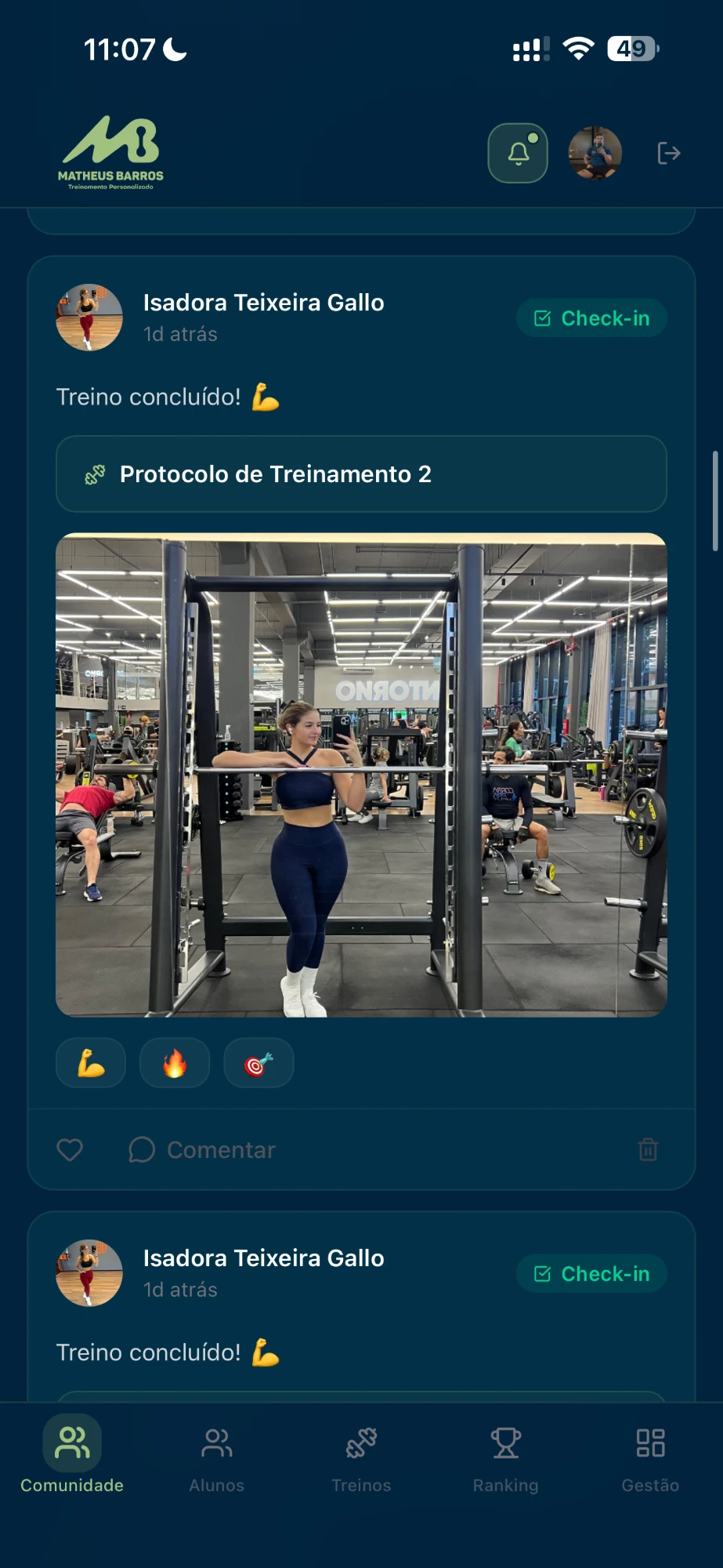 Feed da comunidade no app MBTeam